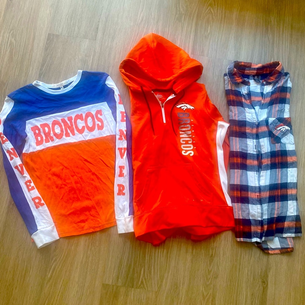 Set of 3 Denver Broncos Tops - Hoodie, Flannel & Long Sleeve Tee